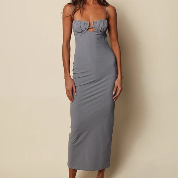 Montce Dark Denim Petal Long Slip Dress XS - Picture 2 of 4